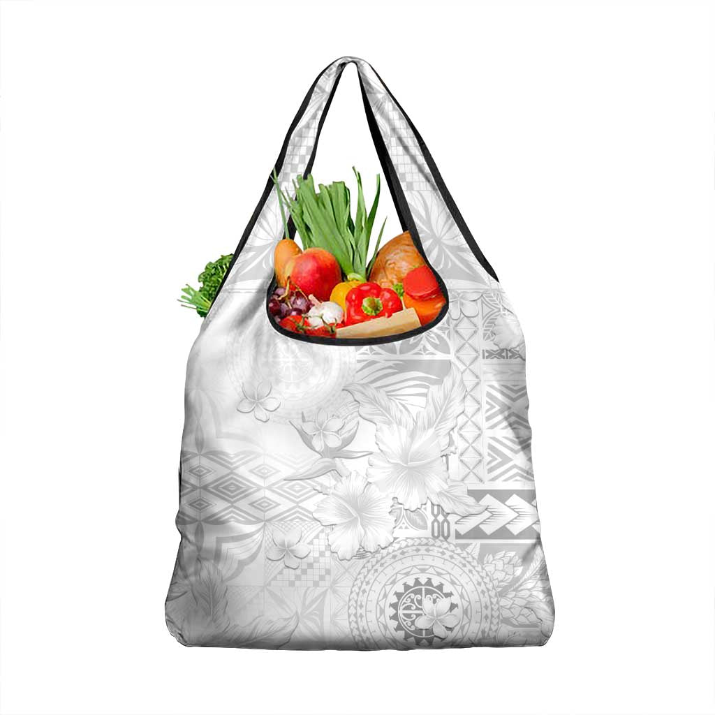Samoa Siapo Pattern With White Hibiscus Grocery Bag