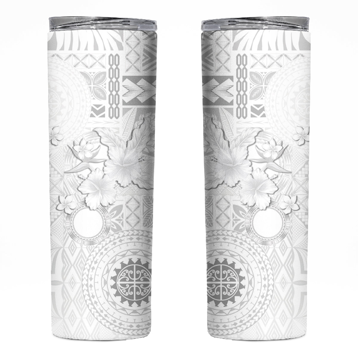 Samoa Siapo Pattern With White Hibiscus Skinny Tumbler