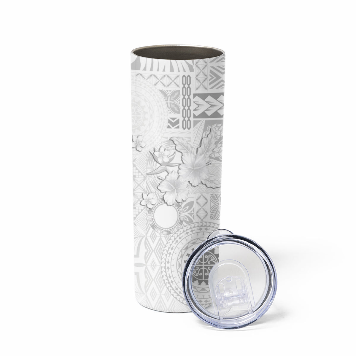 Samoa Siapo Pattern With White Hibiscus Skinny Tumbler