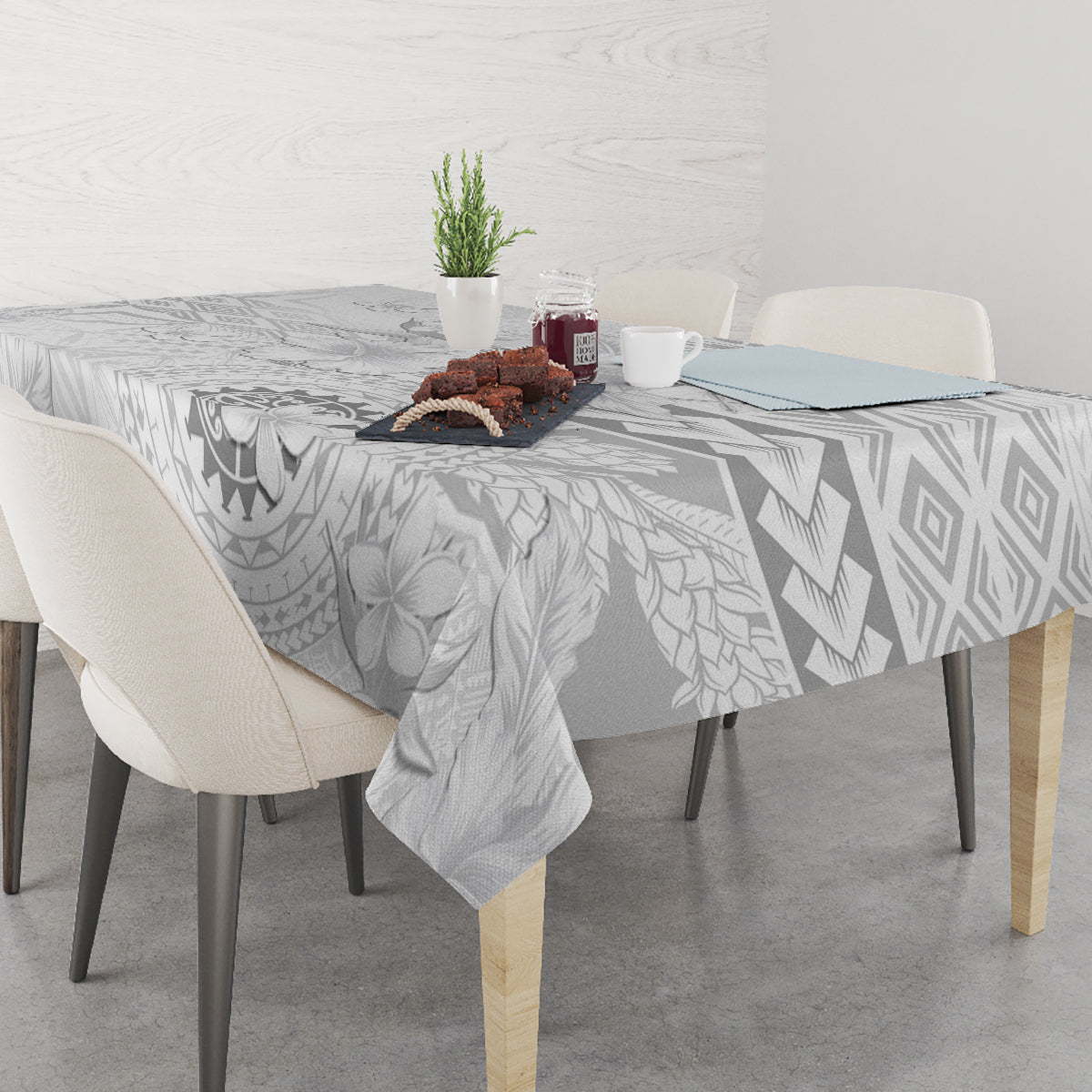 Samoa Siapo Pattern With White Hibiscus Tablecloth