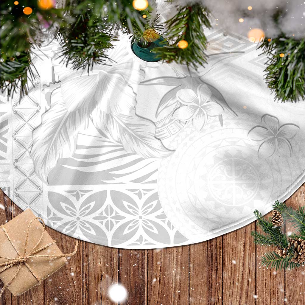 Samoa Siapo Pattern With White Hibiscus Tree Skirt LT05 - Polynesian Pride
