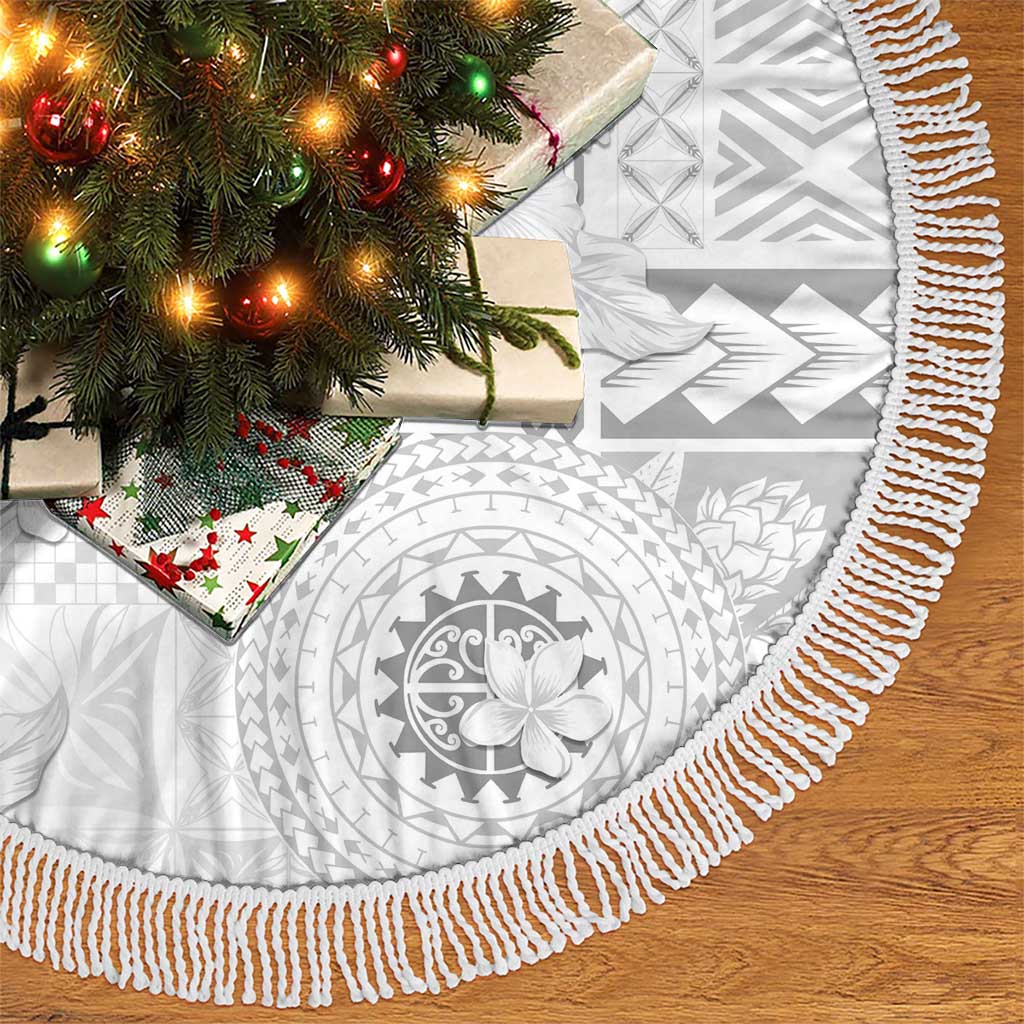 Samoa Siapo Pattern With White Hibiscus Tree Skirt LT05 - Polynesian Pride