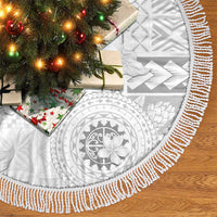 Samoa Siapo Pattern With White Hibiscus Tree Skirt LT05 - Polynesian Pride