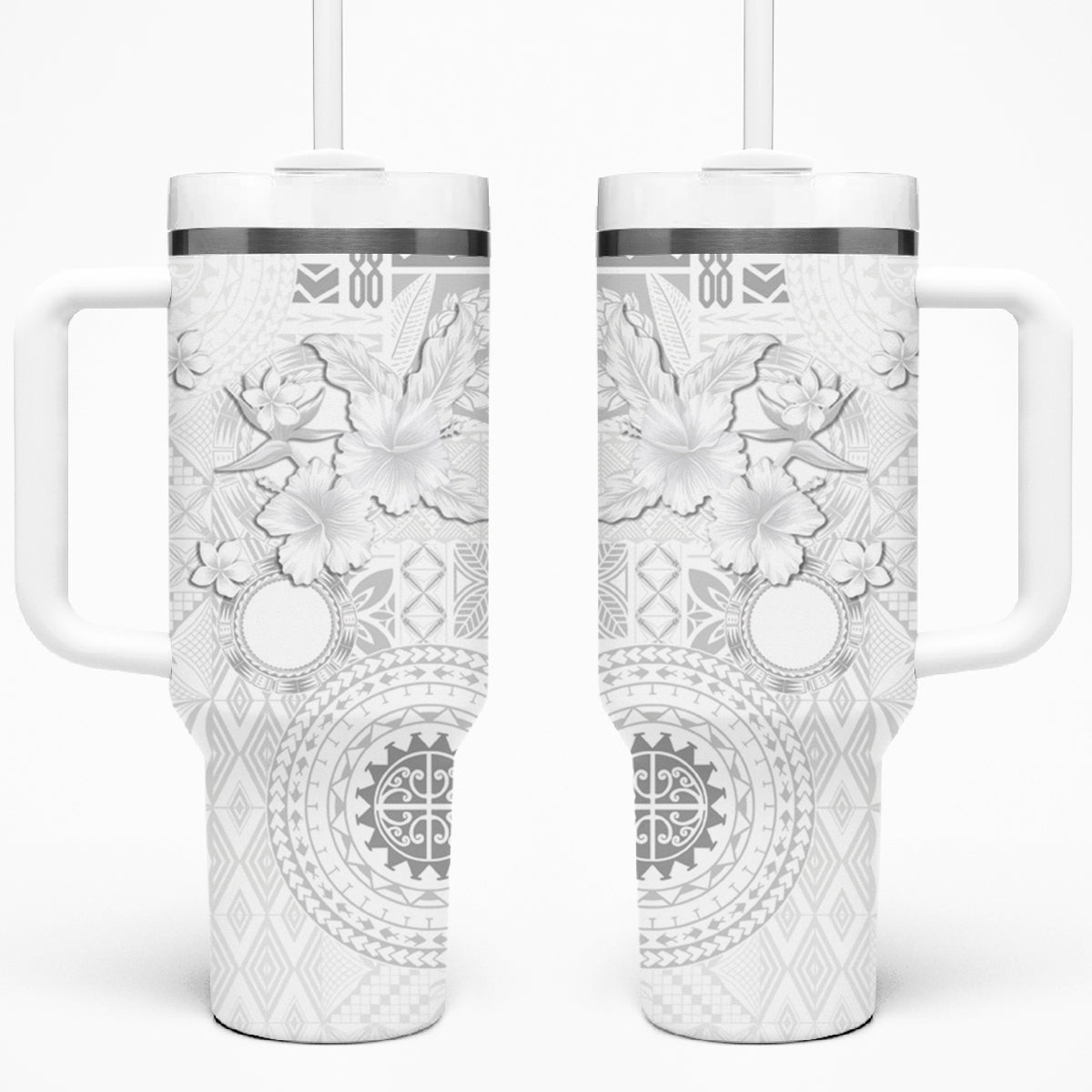 Samoa Siapo Pattern With White Hibiscus Tumbler With Handle