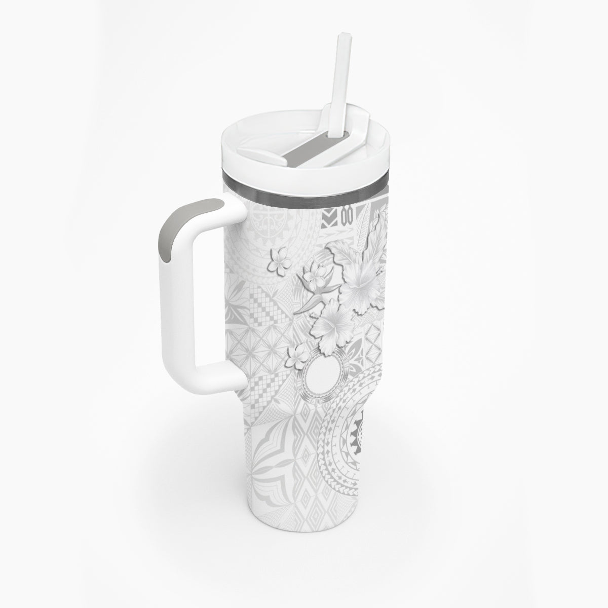 Samoa Siapo Pattern With White Hibiscus Tumbler With Handle
