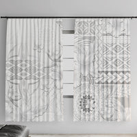 Samoa Siapo Pattern With White Hibiscus Window Curtain LT05 With Hooks White - Polynesian Pride