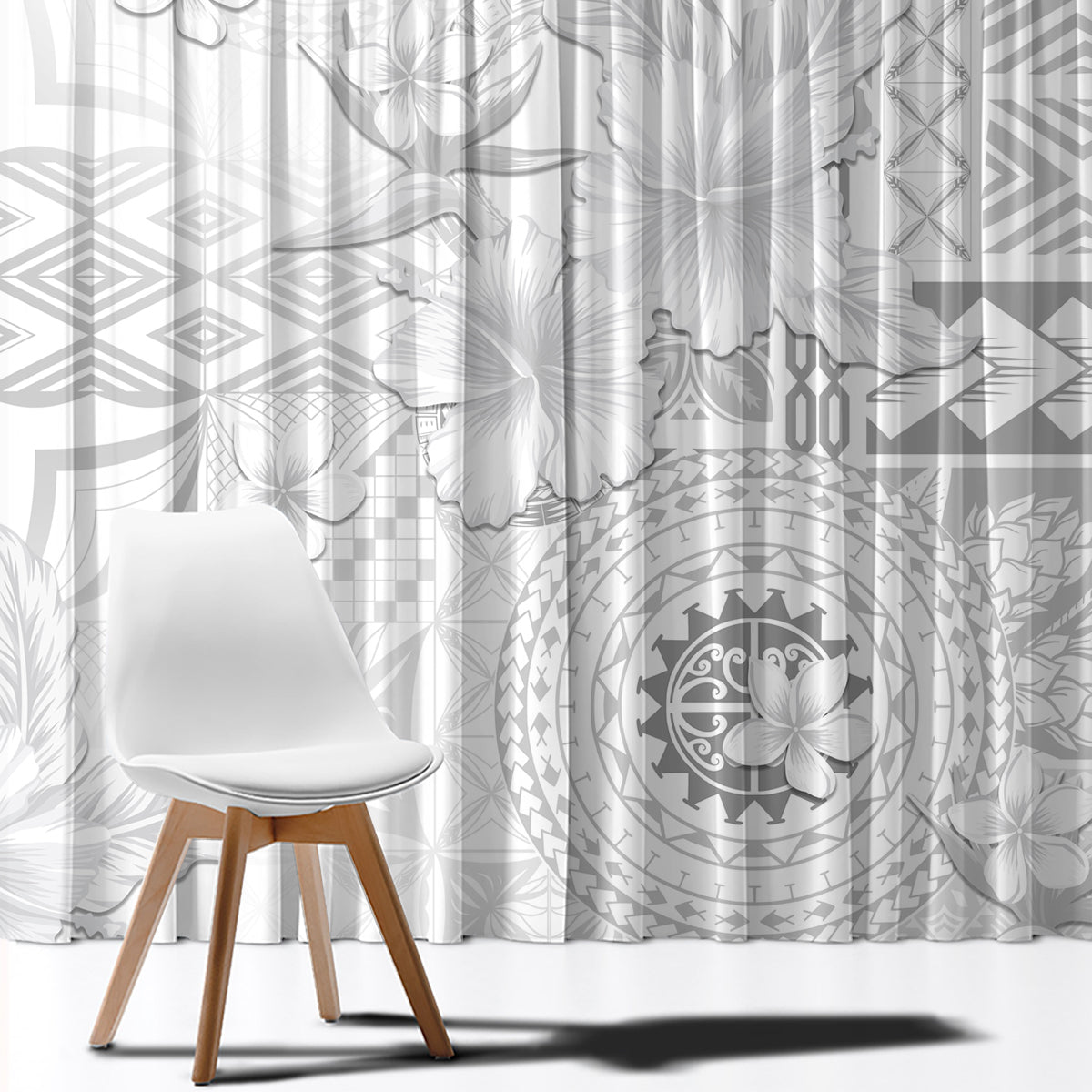 Samoa Siapo Pattern With White Hibiscus Window Curtain LT05 - Polynesian Pride