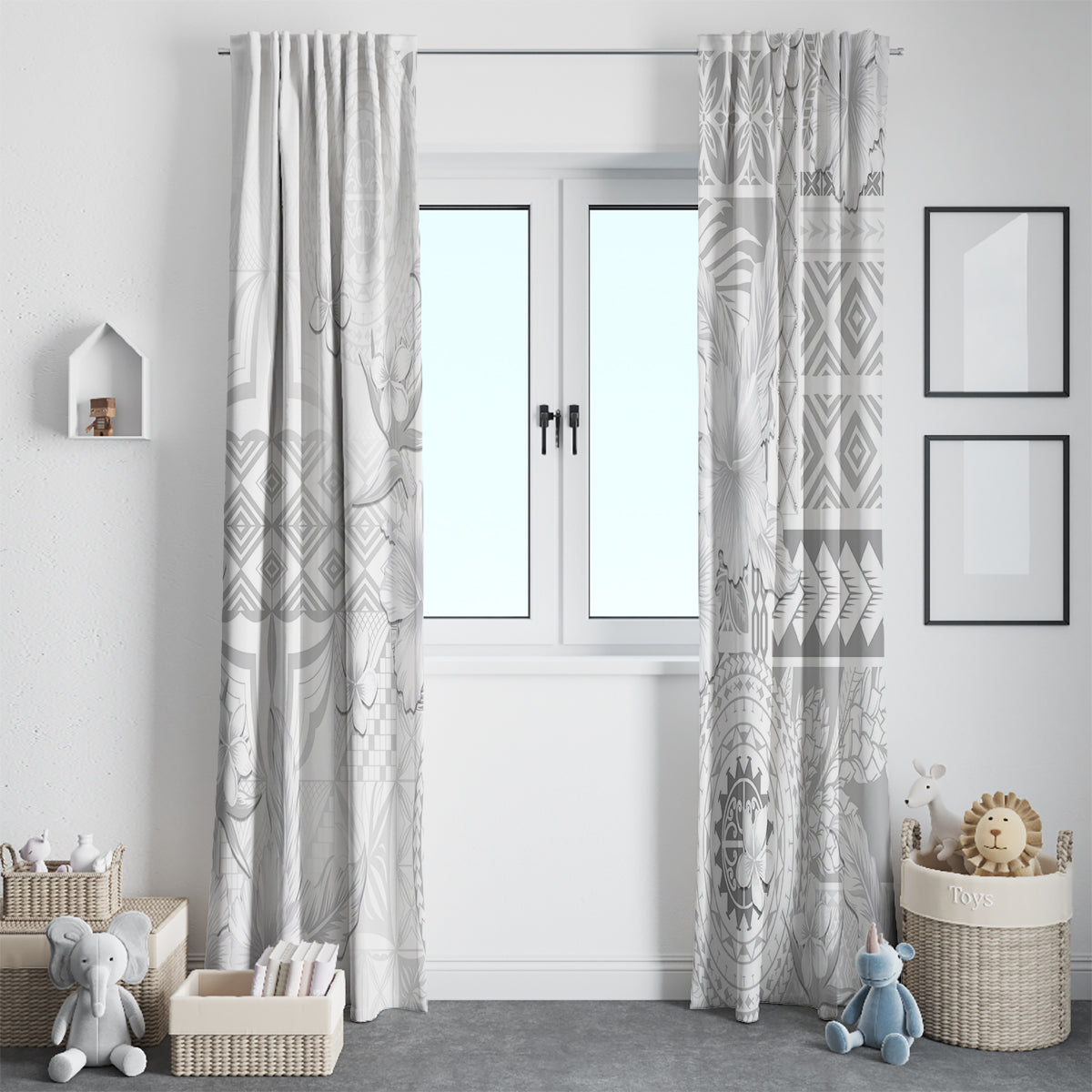 Samoa Siapo Pattern With White Hibiscus Window Curtain LT05 - Polynesian Pride