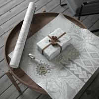 Samoa Siapo Pattern With White Hibiscus Wrapping Paper - Polynesian Pride