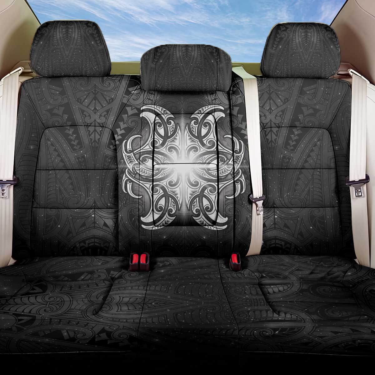 New Zealand Matariki Back Car Seat Cover Maori Moko Black Galaxy LT05 One Size Black - Polynesian Pride