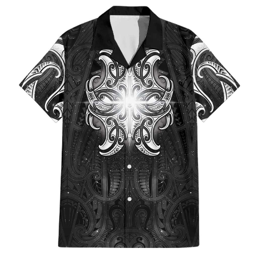 New Zealand Matariki Family Matching Long Sleeve Bodycon Dress and Hawaiian Shirt Maori Moko Black Galaxy LT05 Dad's Shirt - Short Sleeve Black - Polynesian Pride