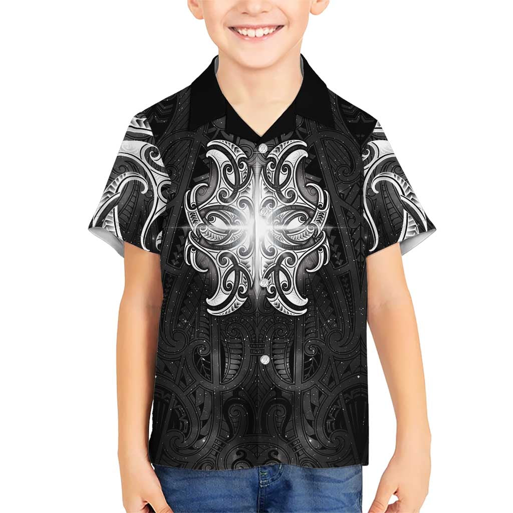 New Zealand Matariki Family Matching Mermaid Dress and Hawaiian Shirt Maori Moko Black Galaxy LT05 Son's Shirt Black - Polynesian Pride