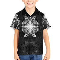 New Zealand Matariki Family Matching Off The Shoulder Long Sleeve Dress and Hawaiian Shirt Maori Moko Black Galaxy LT05 Son's Shirt Black - Polynesian Pride