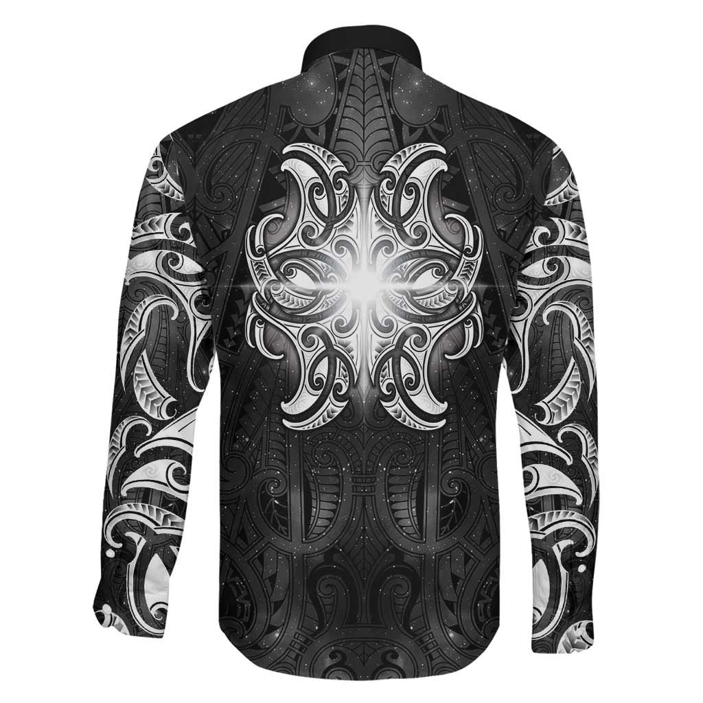 New Zealand Matariki Family Matching Off Shoulder Maxi Dress and Hawaiian Shirt Maori Moko Black Galaxy LT05 - Polynesian Pride