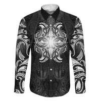 New Zealand Matariki Family Matching Puletasi and Hawaiian Shirt Maori Moko Black Galaxy LT05 Dad's Shirt - Long Sleeve Black - Polynesian Pride