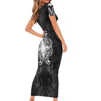 New Zealand Matariki Family Matching Short Sleeve Bodycon Dress and Hawaiian Shirt Maori Moko Black Galaxy LT05 - Polynesian Pride