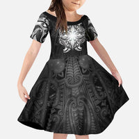 New Zealand Matariki Family Matching Tank Maxi Dress and Hawaiian Shirt Maori Moko Black Galaxy LT05 Daughter's Dress Black - Polynesian Pride