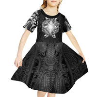 New Zealand Matariki Kid Short Sleeve Dress Maori Moko Black Galaxy LT05 - Polynesian Pride