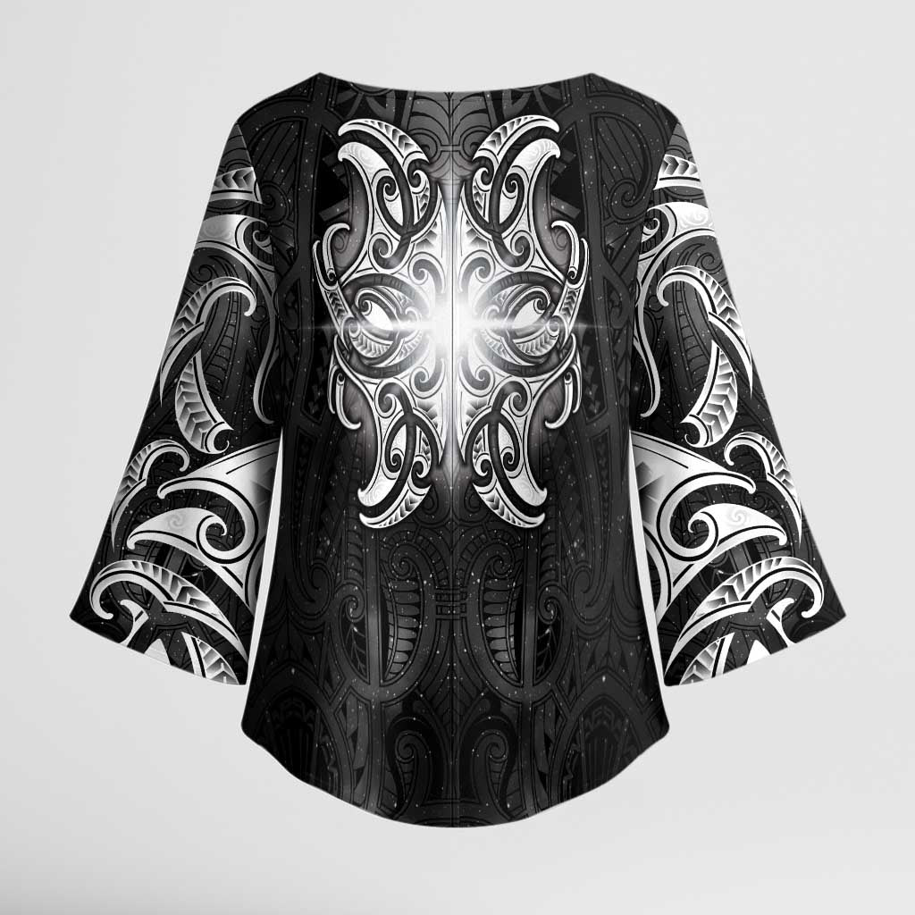 New Zealand Matariki Kimono Sleeve Blouse Maori Moko Black Galaxy