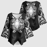 New Zealand Matariki Kimono Sleeve Blouse Maori Moko Black Galaxy