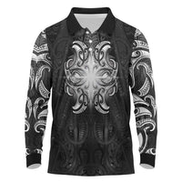 New Zealand Matariki Long Sleeve Polo Shirt Maori Moko Black Galaxy LT05 Black - Polynesian Pride