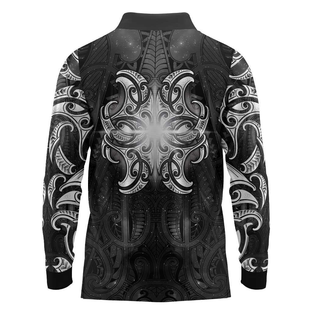 New Zealand Matariki Long Sleeve Polo Shirt Maori Moko Black Galaxy LT05 - Polynesian Pride
