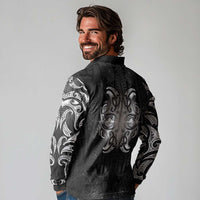 New Zealand Matariki Long Sleeve Polo Shirt Maori Moko Black Galaxy LT05 - Polynesian Pride