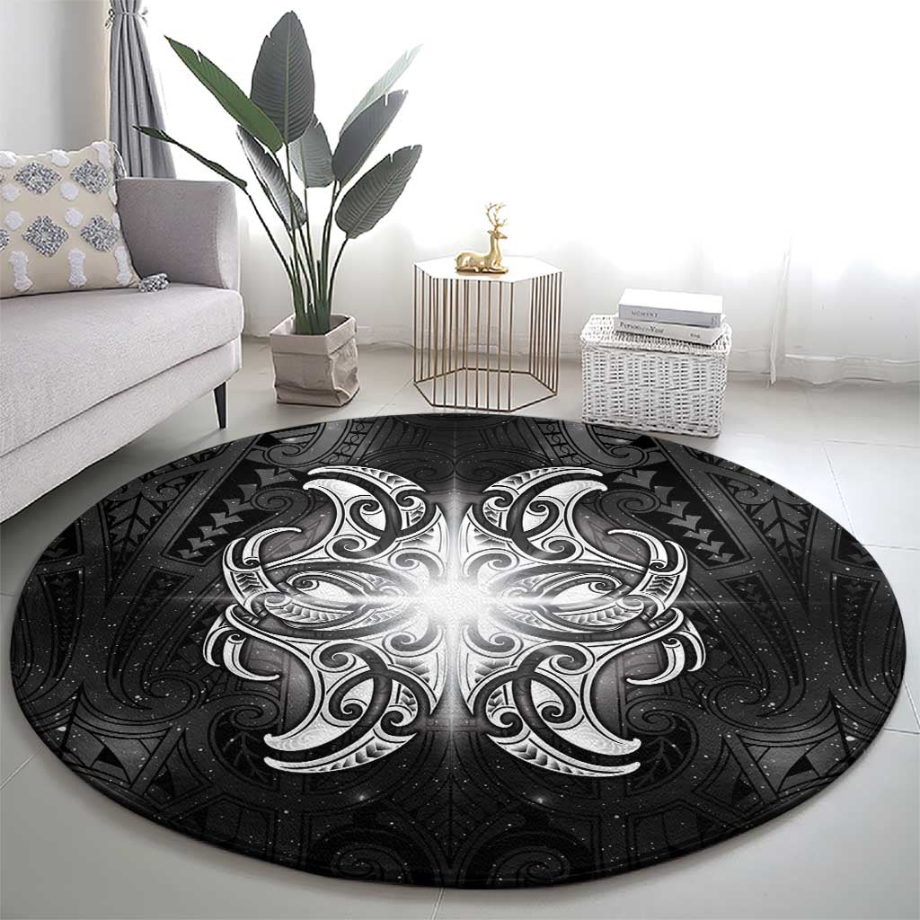New Zealand Matariki Round Carpet Maori Moko Black Galaxy