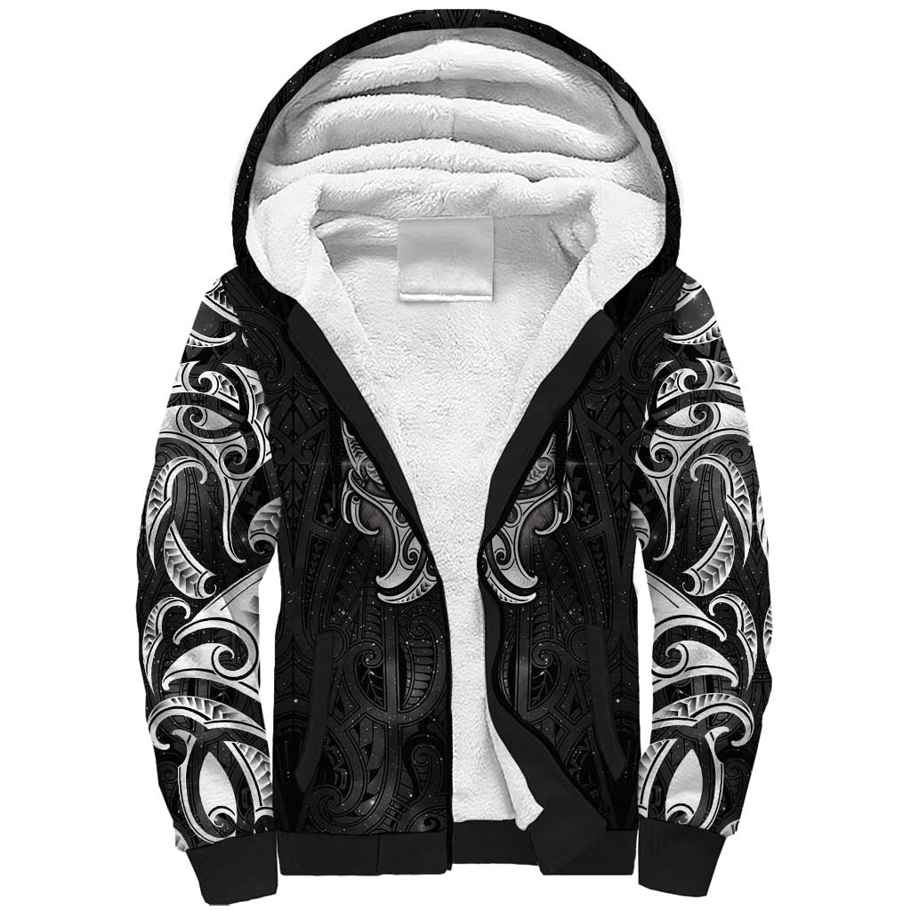 New Zealand Matariki Sherpa Hoodie Maori Moko Black Galaxy LT05 Unisex Black - Polynesian Pride