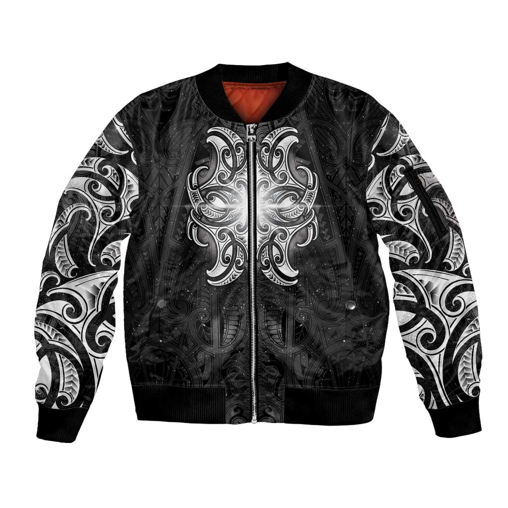 New Zealand Matariki Sleeve Zip Bomber Jacket Maori Moko Black Galaxy LT05 Unisex Black - Polynesian Pride