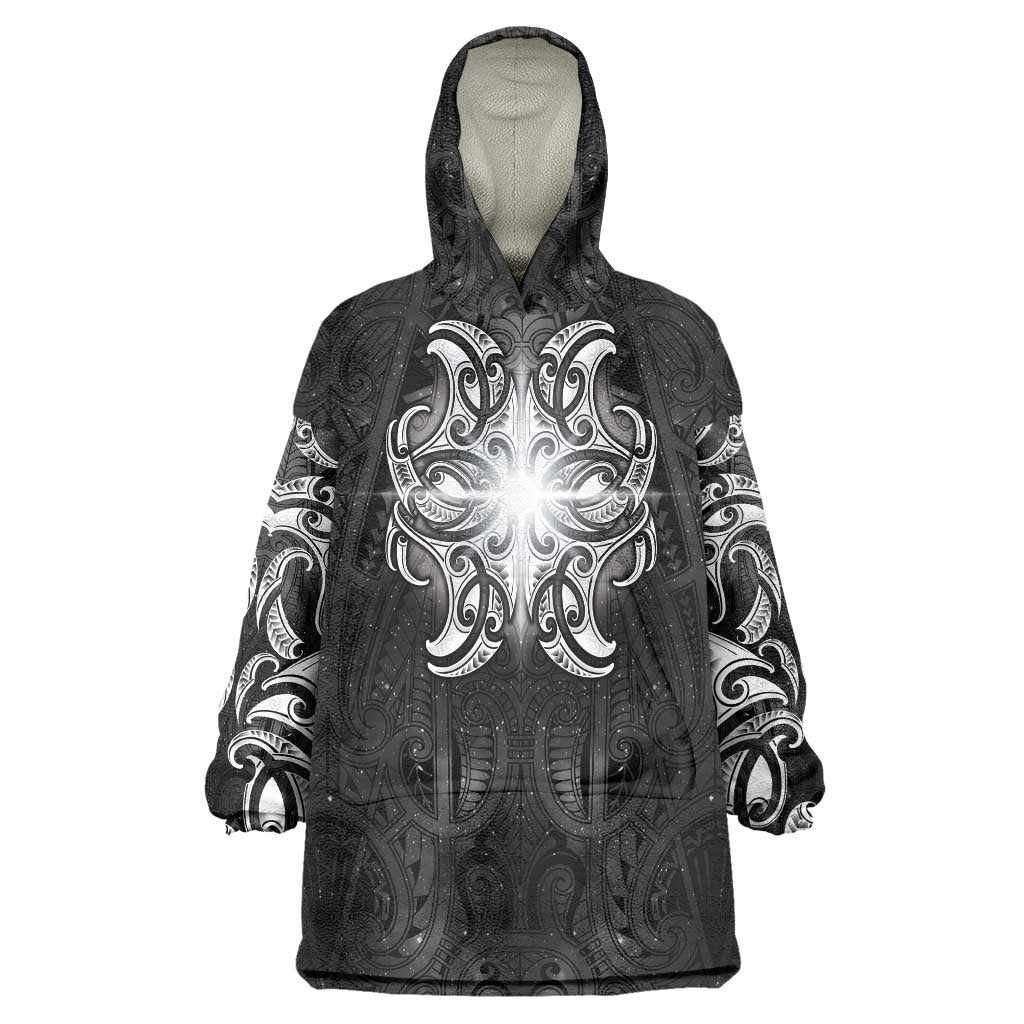New Zealand Matariki Wearable Blanket Hoodie Maori Moko Black Galaxy LT05 One Size Black - Polynesian Pride