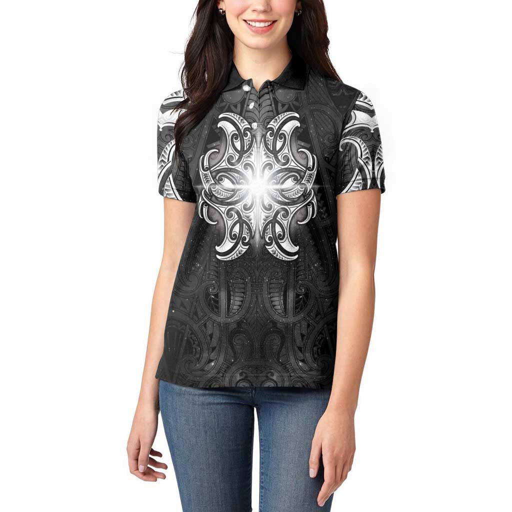 New Zealand Matariki Women Polo Shirt Maori Moko Black Galaxy LT05 - Polynesian Pride