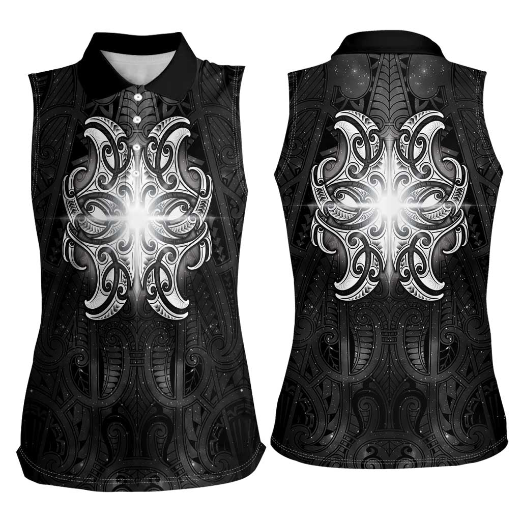 New Zealand Matariki Women Sleeveless Polo Shirt Maori Moko Black Galaxy LT05 - Polynesian Pride