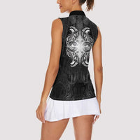 New Zealand Matariki Women Sleeveless Polo Shirt Maori Moko Black Galaxy LT05 - Polynesian Pride