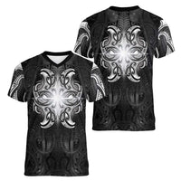 New Zealand Matariki Women V-Neck T-Shirt Maori Moko Black Galaxy LT05 - Polynesian Pride