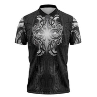 New Zealand Matariki Zipper Polo Shirt Maori Moko Black Galaxy LT05 Black - Polynesian Pride