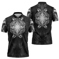 New Zealand Matariki Zipper Polo Shirt Maori Moko Black Galaxy LT05 - Polynesian Pride