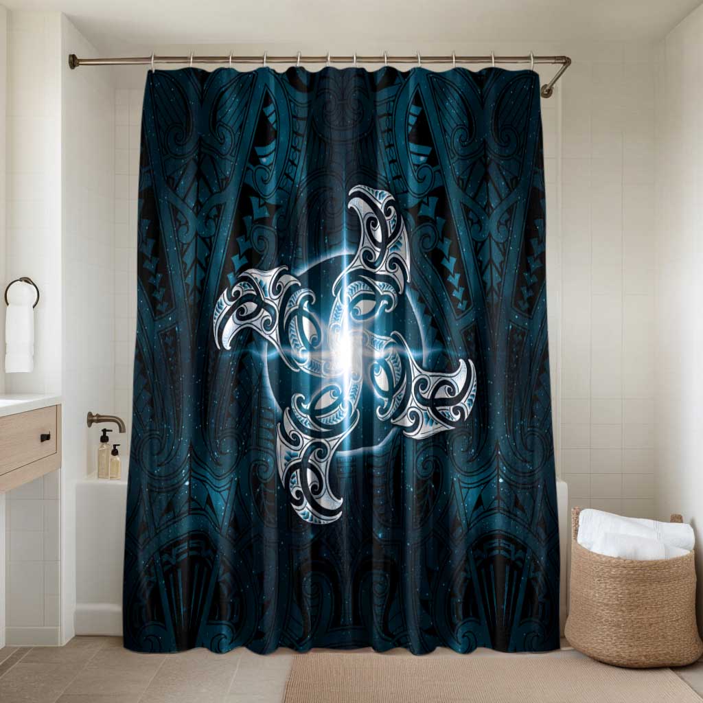 New Zealand Matariki Waita Bathroom Set Maori Moko Dark Blue Galaxy LT05 Shower Curtain Only Blue - Polynesian Pride