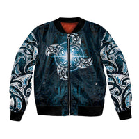 New Zealand Matariki Waita Bomber Jacket Maori Moko Dark Blue Galaxy