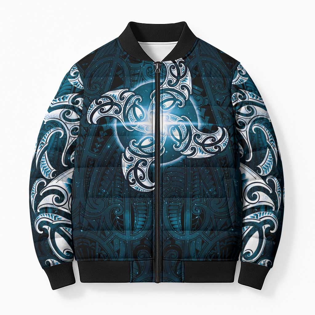 New Zealand Matariki Waita Bomber Puffer Jacket Maori Moko Dark Blue Galaxy