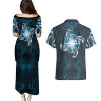 New Zealand Matariki Waita Couples Matching Puletasi and Hawaiian Shirt Maori Moko Dark Blue Galaxy LT05 - Polynesian Pride