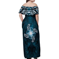 New Zealand Matariki Waita Family Matching Off Shoulder Maxi Dress and Hawaiian Shirt Maori Moko Dark Blue Galaxy LT05 - Polynesian Pride