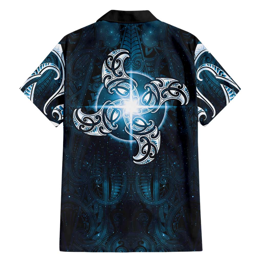 New Zealand Matariki Waita Family Matching Off Shoulder Short Dress and Hawaiian Shirt Maori Moko Dark Blue Galaxy LT05 - Polynesian Pride