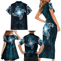 New Zealand Matariki Waita Family Matching Short Sleeve Bodycon Dress and Hawaiian Shirt Maori Moko Dark Blue Galaxy LT05 - Polynesian Pride