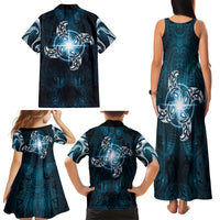 New Zealand Matariki Waita Family Matching Tank Maxi Dress and Hawaiian Shirt Maori Moko Dark Blue Galaxy LT05 - Polynesian Pride