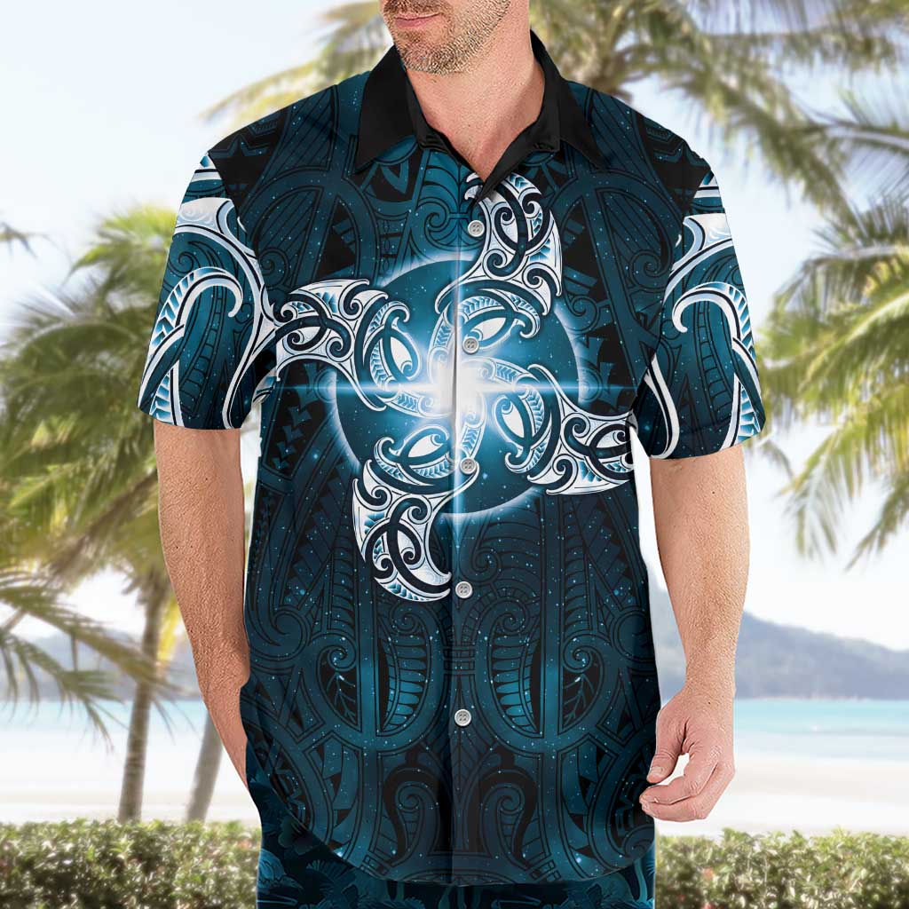 New Zealand Matariki Waita Hawaiian Shirt Maori Moko Dark Blue Galaxy