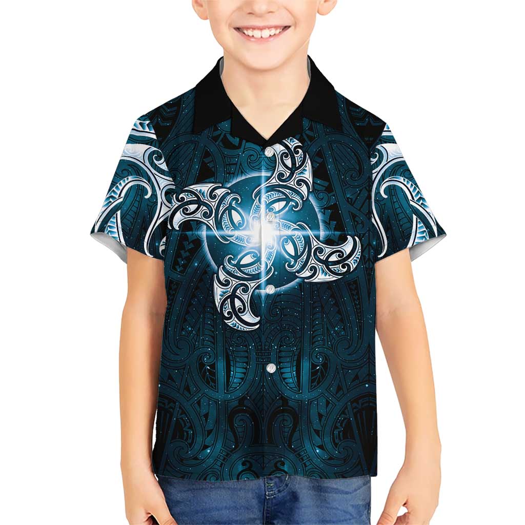 New Zealand Matariki Waita Kid Hawaiian Shirt Maori Moko Dark Blue Galaxy LT05 Kid Blue - Polynesian Pride
