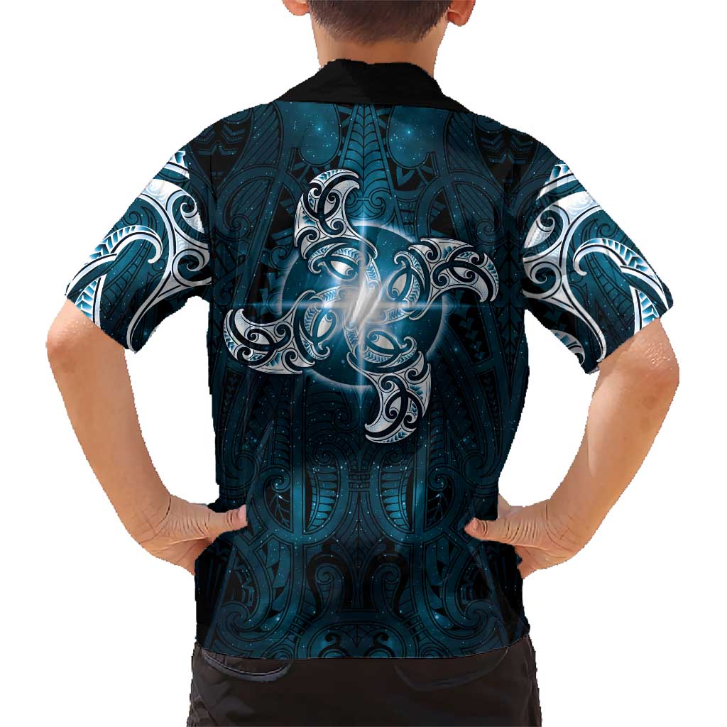 New Zealand Matariki Waita Kid Hawaiian Shirt Maori Moko Dark Blue Galaxy