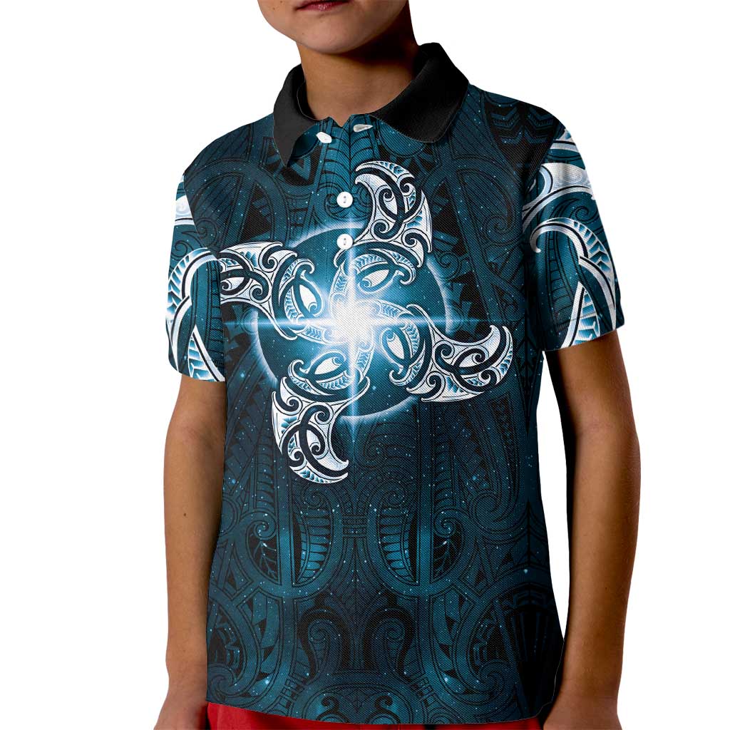 New Zealand Matariki Waita Kid Polo Shirt Maori Moko Dark Blue Galaxy