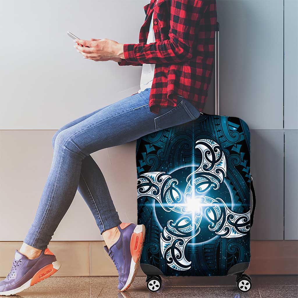 New Zealand Matariki Waita Luggage Cover Maori Moko Dark Blue Galaxy